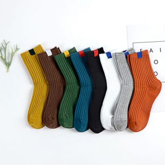 女士純棉中筒襪子 | 悠閒運動設計款 | 訂布條雙針條紋